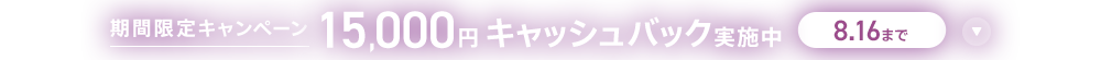 期間限定キャンペーン15,000円キャッシュバック​実施中 8/16まで​