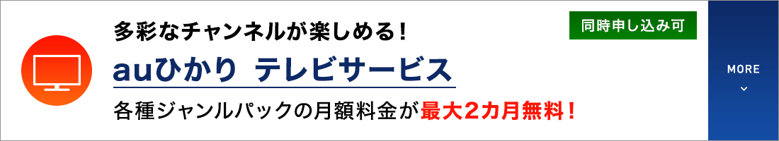多彩なチャンネルが楽しめる！auひかり テレビサービス 各種ジャンルパックの月額料金が最大2カ月無料！同時申し込み可