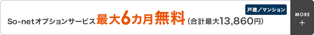 So-netオプションサービス最大6カ月無料（合計最大13,860円）　戸建／マンション
