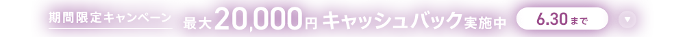 期間限定キャンペーン最大20,000円キャッシュバック実施中 6/30まで