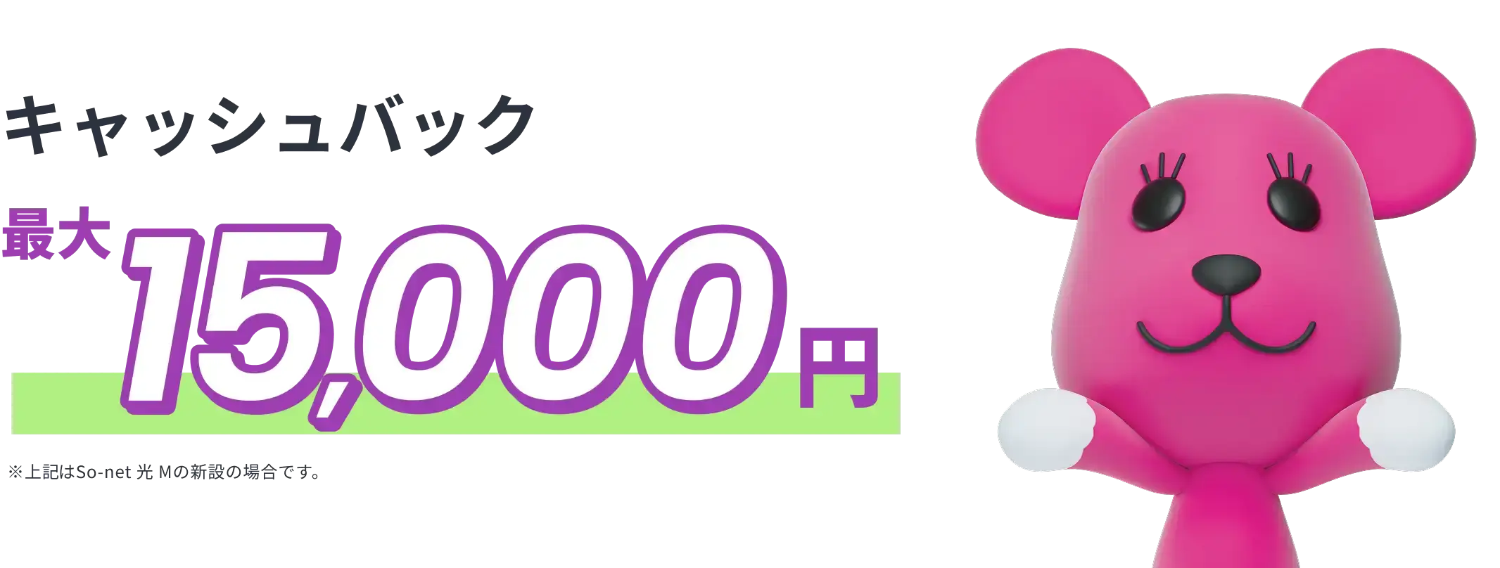 キャッシュバック最大15,000円 ※So-net 光 Mの新設の場合です。