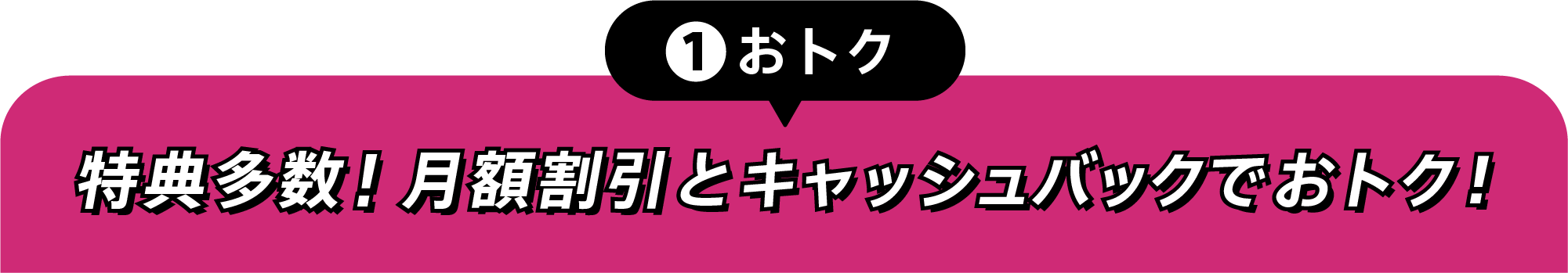 ①おトク 特典多数！月額割引とキャッシュバックでおトク！