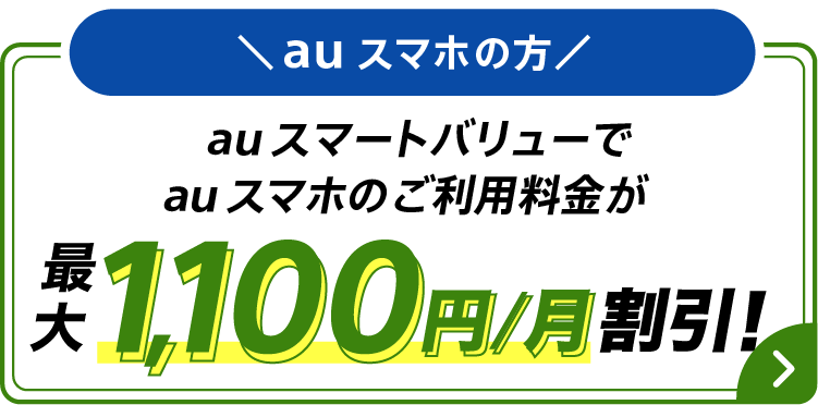 auスマホの方はauスマートバリューでauスマホのご利用料金が最大1,100円/月割引