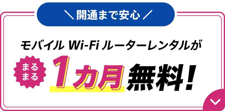 開通まで安心モバイルWi-Fiルーターレンタルがまるまる1カ月無料！