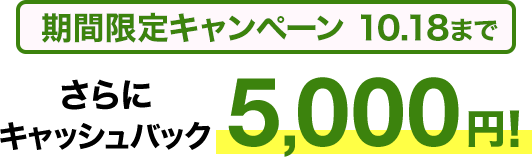 期間限定キャンペーン10/18まで​ さらに​キャッシュバック5,000円