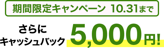 期間限定キャンペーン10/31まで​ さらに​キャッシュバック5,000円