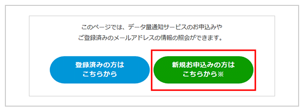 データ量通知サービスページトップ画面