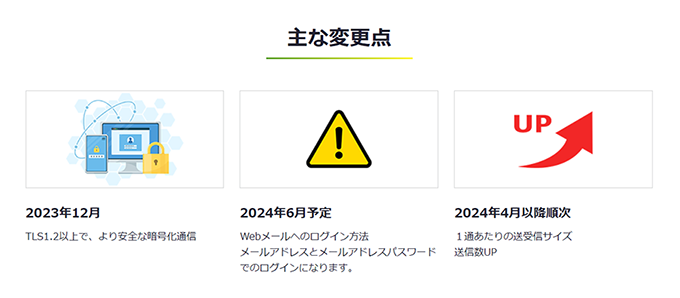 メールサービス　主な変更点
