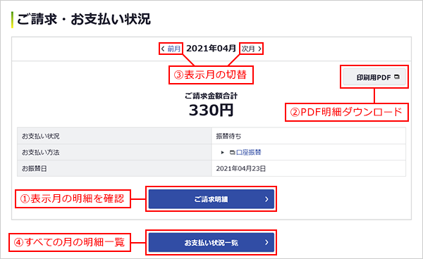 マイページ「ご請求・お支払い状況」