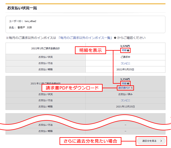 お支払い状況一覧